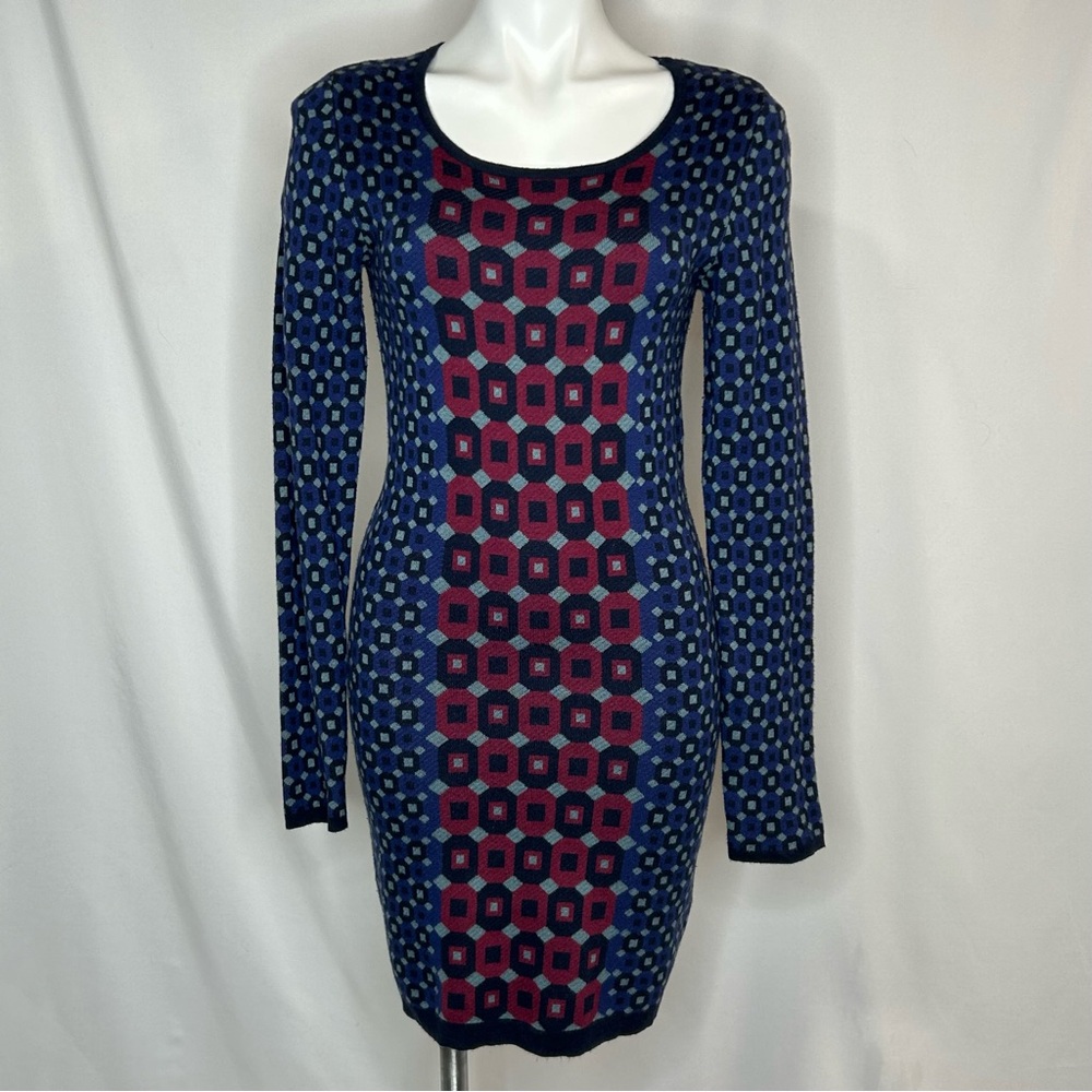 DEX Geometric Jacquard Long Sleeve Body-Con Sweater Dress, M